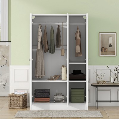 TIRAMISUBEST 3-Door Shutter Wardrobe with shelves - Mobile Lateral Filing Cabinet, Locking Wheels, Adjustable Shelf