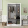 Whisen Wood 3-Door Shutter Wardrobe Armoire with 2 Hanging Rails and Storage Shelves - 2 of 4