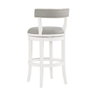 Hanover White and Gray Swivel Bar Height Stool with Faux Leather Seat
