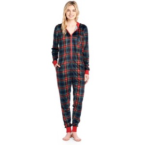 Ashford & Brooks Women's Mink Fleece Hooded One Piece Pajama Jumpsuit - 1 of 4
