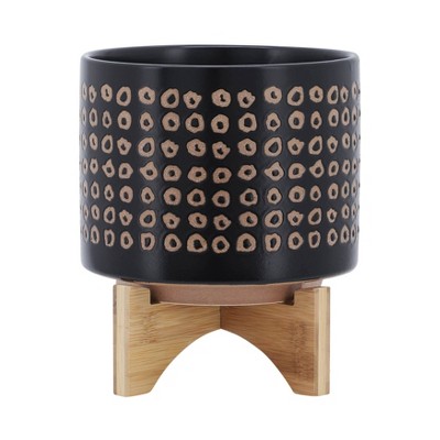 Photo 1 of 9.25 Ceramic Planter on Stand Brown - Sagebrook Home