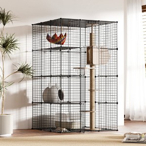 Sandinrayli Metal Indoor Cat House Cat Cage Playpen, Black - 1 of 4