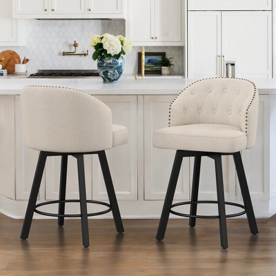 Arceso 26" Retro Swivel Bar Stools with Backs,Fabric Upholstered Upholstered Seat, Counter Height Metal Frame, Linen