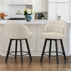 Arceso 26" Retro Swivel Bar Stools with Backs,Fabric Upholstered Upholstered Seat, Counter Height Metal Frame, Linen - 1 of 3