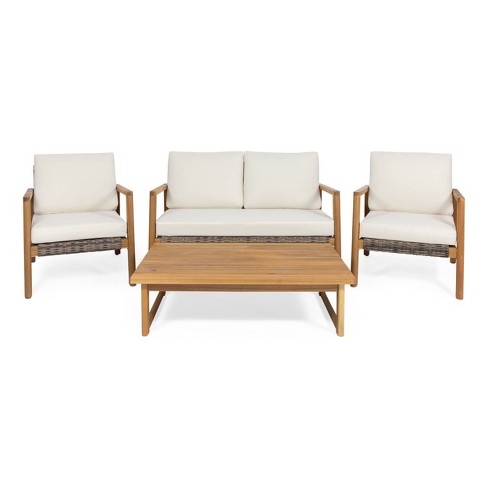 Nova Outdoor 4 Seater Acacia Wood Wicker Set Teak Gray Beige Christopher Knight Home Target - Is Wicker Or Wood Better For Outdoor Furniture