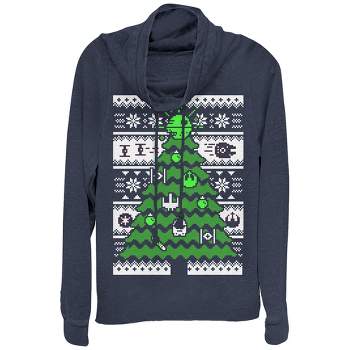 Juniors Womens Star Wars Ugly Sweater Christmas Tree Cowl Neck Sweatshirt