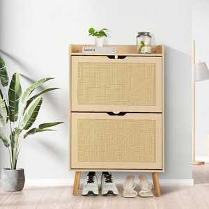 Rattan Shoe Cabinet for Entryway, Holds 12-18 Pairs of Shoes, Anti-Tip Design for Closet, Bedroom and Hallway - 1 of 4