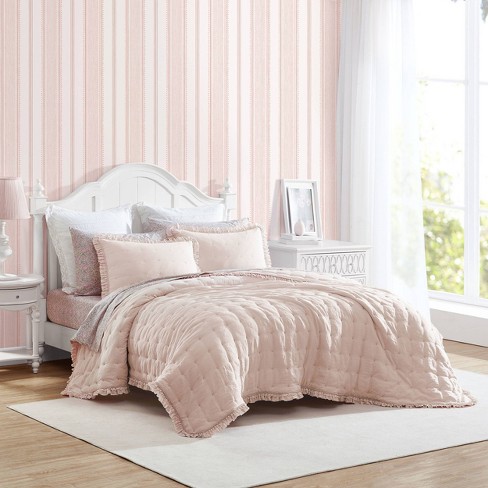 Laura Ashley 3pc Full/Queen Hailee Microfiber Quilt Bedding Set Pink