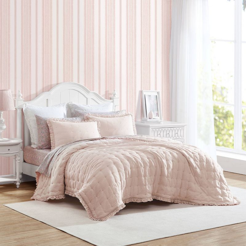 Laura Ashley Hailee Microfiber Quilt Bedding Set Pink, 1 of 11
