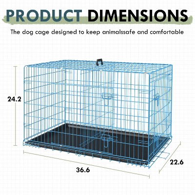 Large Blue Metal Dog Crate with Double Doors