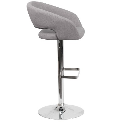 Erik Contemporary Gray Fabric Swivel Barstool with Adjustable Height and Chrome Base