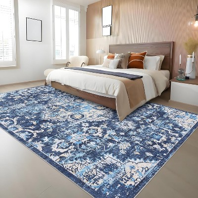 Washable Runner Rug, Ultra-Thin Vintage Oriental Carpet, Non-Slip Non-Shedding Hallway Rug, Distressed Accent Rug for Kitchen or Bedroom