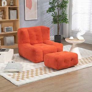 CAVINAS Fluffy Bean Bag Chair, Lazy Sofa Chair with Memory Foam and Ottoman, for Living Room, Bedroom, Apartment, Red - 1 of 4