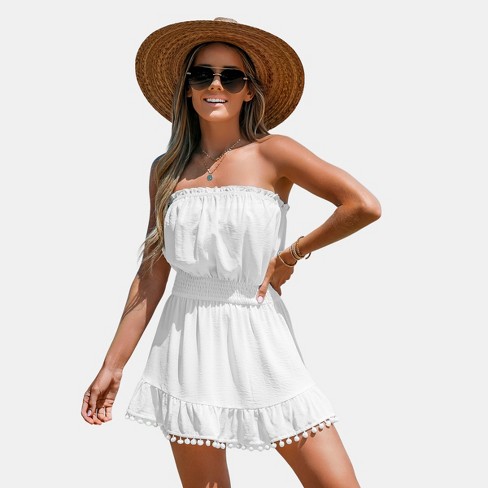 Women's White Sleeveless Tassel Hem Spaghetti Straps Swimsuit Cover Up -  Cupshe, One Size-one Size-white : Target