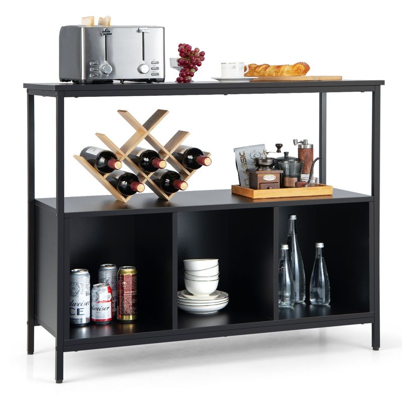 Costway Buffet Sideboard Kitchen Storage Cabinet Open Shelf w/ 3 Compartments Black\Rustic, 1 of 11
