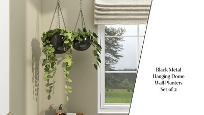 Set of 2 Black Iron Hanging Planters with Chains