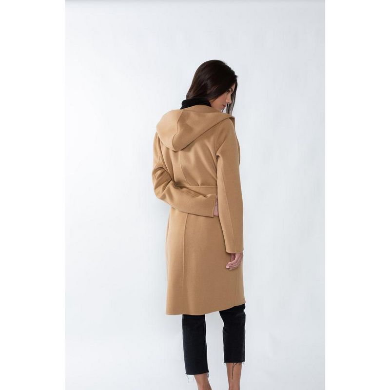 JENNIE LIU Women's Cashmere Wool Double Face Hooded Overcoat with Belt, 2 of 5