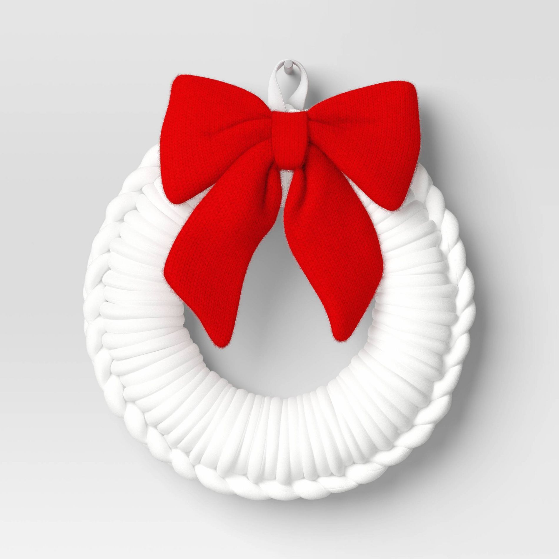 24" Christmas White Tube Yarn Red Bow Wreath - Wondershop™