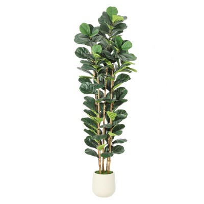 Whizmax Artificial Fiddle Leaf Fig Tree - Tall Faux Plant in White Planter, Realistic Greenery for Home & Office Decor, Fake Indoor Tree
