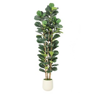 Whizmax Artificial Fiddle Leaf Fig Tree - Tall Faux Plant in White Planter, Realistic Greenery for Home & Office Decor, Fake Indoor Tree - 1 of 4
