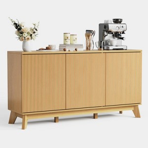 58" Fluted Sideboard Buffet Cabinet with 3 Doors & Adjustable Shelves – Farmhouse Curved Wood Console Table, Coffee Bar Storage Cabinet Cupboard - 1 of 4