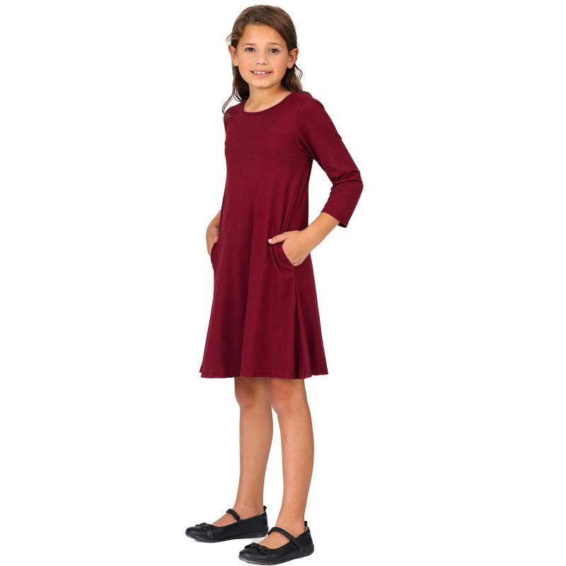 24seven Comfort Apparel Girls Long Sleeve Loose Fit Knee Length Tunic Pocket Dress, 2 of 6