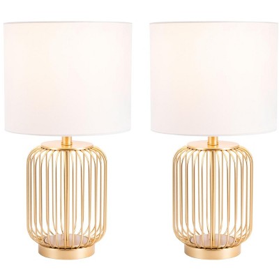 Portlia 21.3" Gold Metal Table Lamp Set with White Shades
