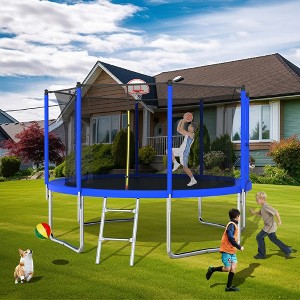 GDFStudio David Outdoor/Indoor Galvanized Steel Ladder Round Trampoline with Enclosure and Basketball Hoop - 1 of 4