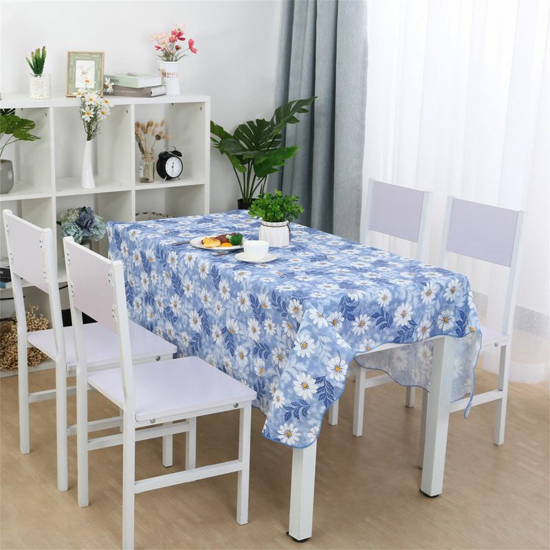 54"x71" Rectangle Vinyl Water Oil Resistant Printed Tablecloths Blue Daisy - PiccoCasa, 2 of 5