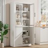 Tall Kitchen Pantry Storage Cabinet with 4 Glass Doors & Adjustable Shelves, Farmhouse Freestanding Pantry Cupboard for Dining Room, Living room - 2 of 4