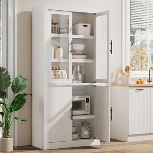 Tall Kitchen Pantry, Pantry Storage Cabinet with 2 Glass Doors & Adjustable Shelves, Farmhouse Freestanding Pantry Cupboard - 1 of 4