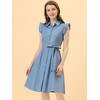 Allegra K Women's Cotton Ruffled Cap Sleeve Tie Waist Button Casual Office Shirt Dress - 2 of 4