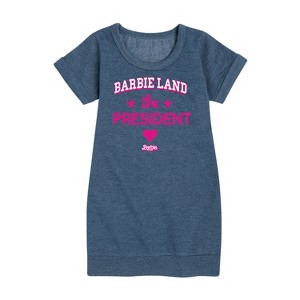 Girls' - Barbie - Barbie Land Palm Trees Graphic Short Sleeve Fleece Dress - 1 of 4