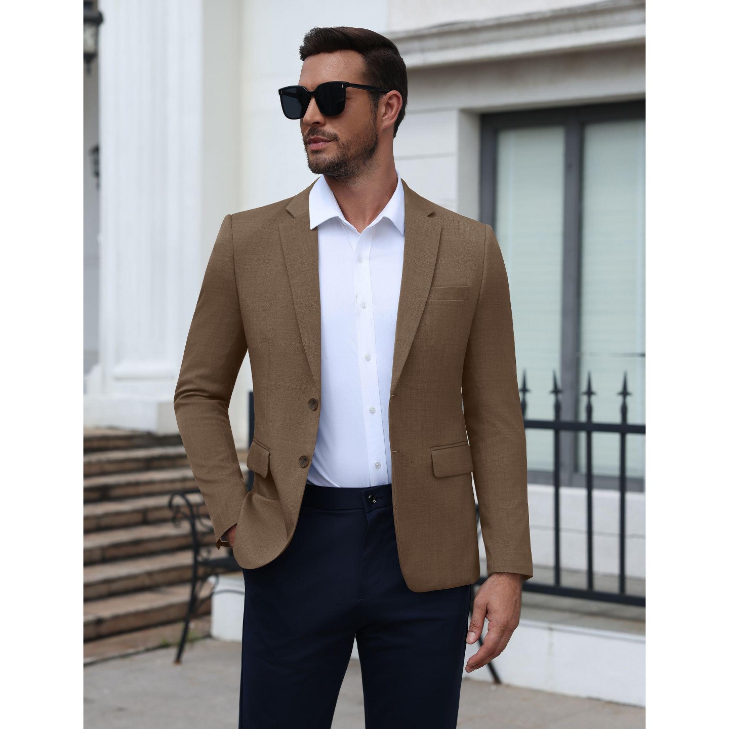 Мужской пиджак COOFANDY Plaid Blazer Two Button Sport Coat Notch Lapel Casual Business Suit Jacket-Brown, цвет: Коричневый — фото 4