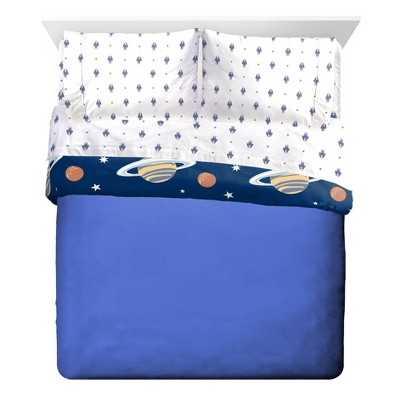 Outer Space Organic Cotton Queen Bed Set with Rocket Ships