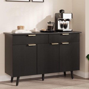 Modern 47" Sideboard Buffet Cabinet with Storage, Large Coffee Bar Cabinet Featuring 3 Fluted Doors and 2 Drawers, Adjustable Shelves - 1 of 4