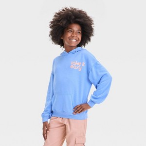 Grayson Threads Kids Big Girl Take it Easy French Terry Hoodie - Blue - 1 of 4