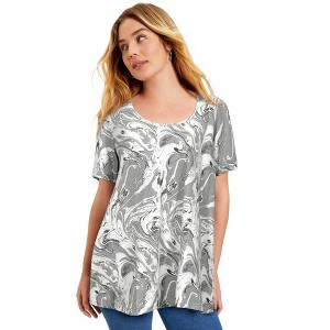June + Vie by Roaman's Women's Plus Size Short-Sleeve Swing One + Only Tee - 1 of 4