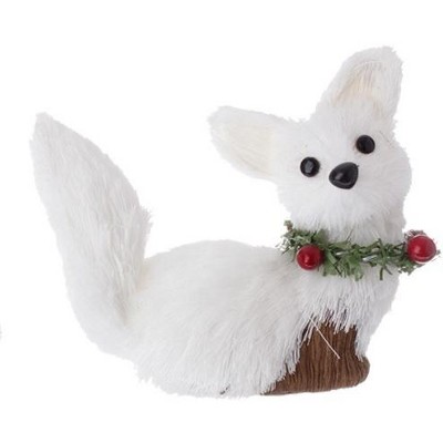 Raz Imports 4" Country Cabin Fox with Holly Berry Collar Christmas Ornament - White