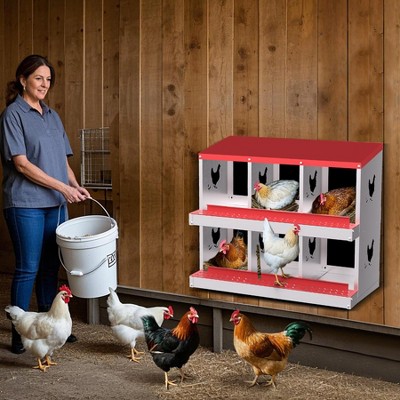 Nesting Boxes for Chickens, Metal Roll Out Laying Nest Box with Perch, Secure Lid Wall Mount or Free Standing