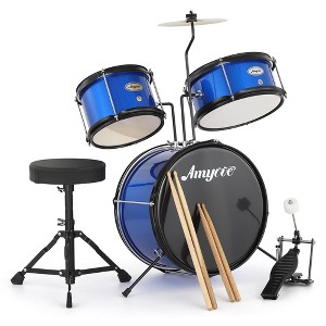 3-Piece Junior Drum Set with Cymbal & Throne Stool - Complete Beginner Kit with Bass Drum, Pedal, and Drumsticks for Boys & Girls - 1 of 4