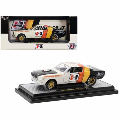 1966 Ford Mustang Fastback 2+2 Off White and Black with Red u0026 Yellow Hurst  Shifters 1/24 Diecast Model Car by M2 Machines
