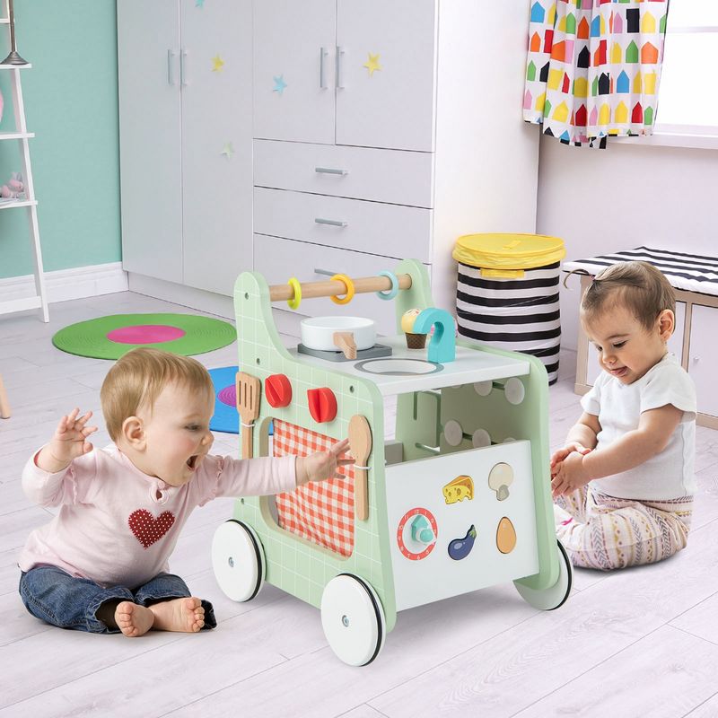 Costway 6-in-1 Baby Push Walker Wooden Strollers Learning Activity Center Toy with Kitchen, 2 of 11