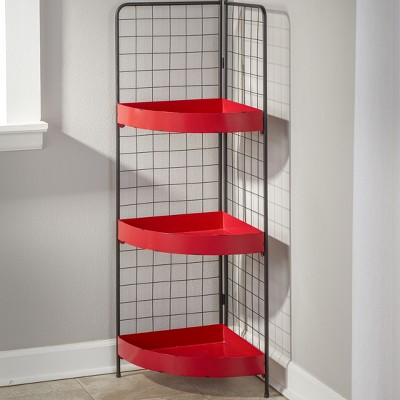 Red 3-Tier Metal Corner Shelf with Wire Back