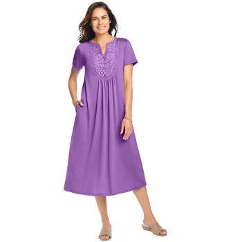 Woman Within Women's Plus Size Embroidered Lace Bib Knit Dress