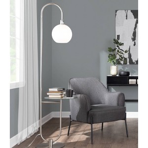 LumiSource Trombone Contemporary/Glam Floor Lamp in Nickel Metal with Clear Glass Shelf: White Sconce, UL Listed - 1 of 4