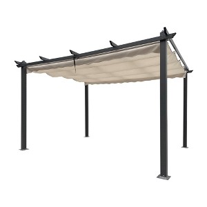 Outdoor Retractable Pergola, Patio Sunshelter Pergolas With Canopy, 13'x10' Aluminum Frame Rain-Proof Pavilion For Gardens, Terraces, Gray - 1 of 4