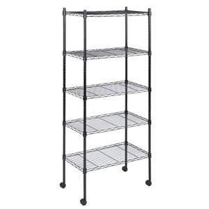 FONTOI Storage Racks, 5-Tier Shelving Unit with Adjustable Leveling Feet&Wheels, Wire Storage Racks for Garage Home Kitchen, Black, 30"*64"*14" - 1 of 4