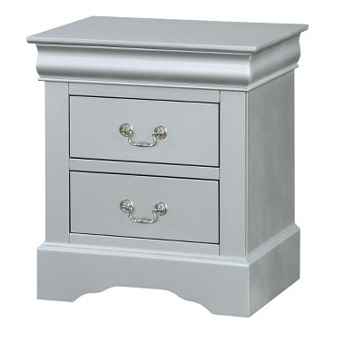 NicBex Elegant Nightstand with 2 Drawers Bedside Table with Metal Pulls Antique-Style End Table for Living Room, Bedroom, Silver Gray
