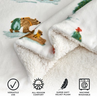 Christmas Santa and Friends Reversible Sherpa Fleece Throw Blanket